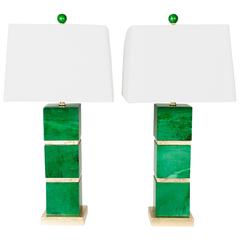 Pair of Very Heavy Green Jade Lamp
