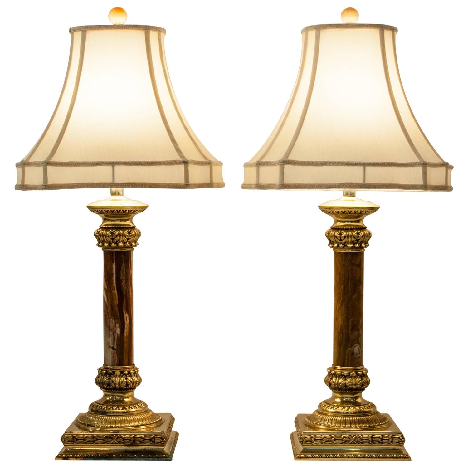 Antique Pair of Jade Lamps with Solid Brass Base at 1stdibs