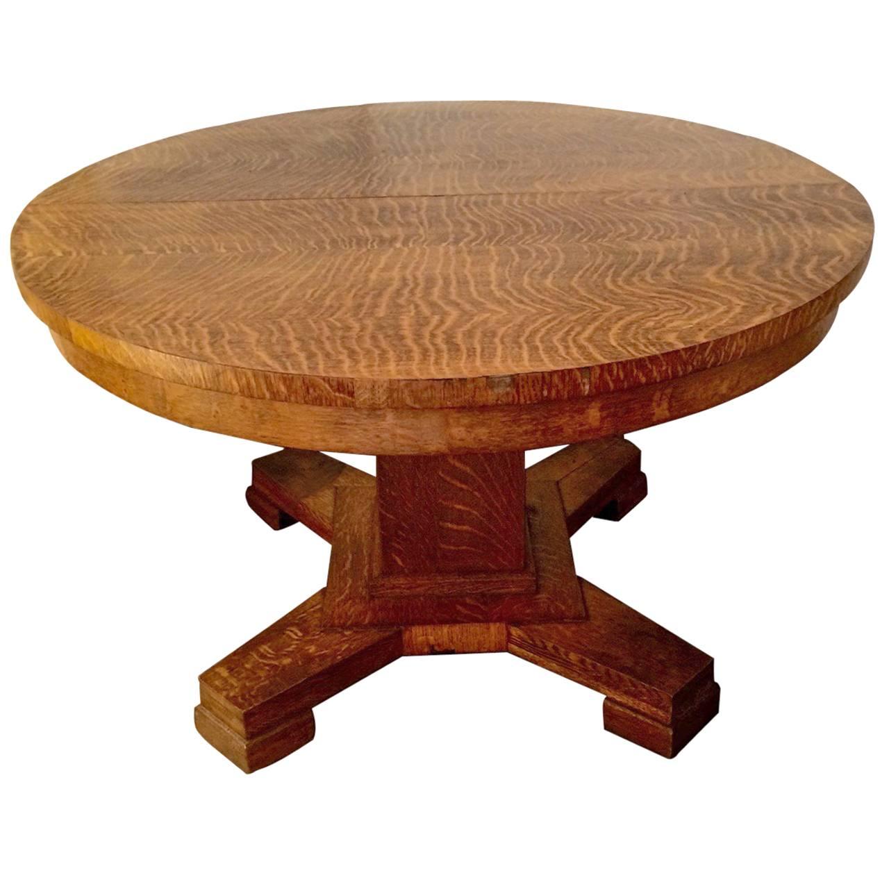 Arts and Crafts Style Round Zebra Grain Dining Table