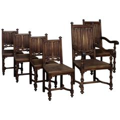 Antique Set of Six 19th Century French Gothic Dining Chairs 