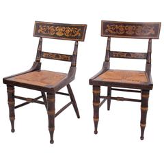 Pair of Faux-Grain and Gilt Stencil-Decorated Klismos Side Chairs