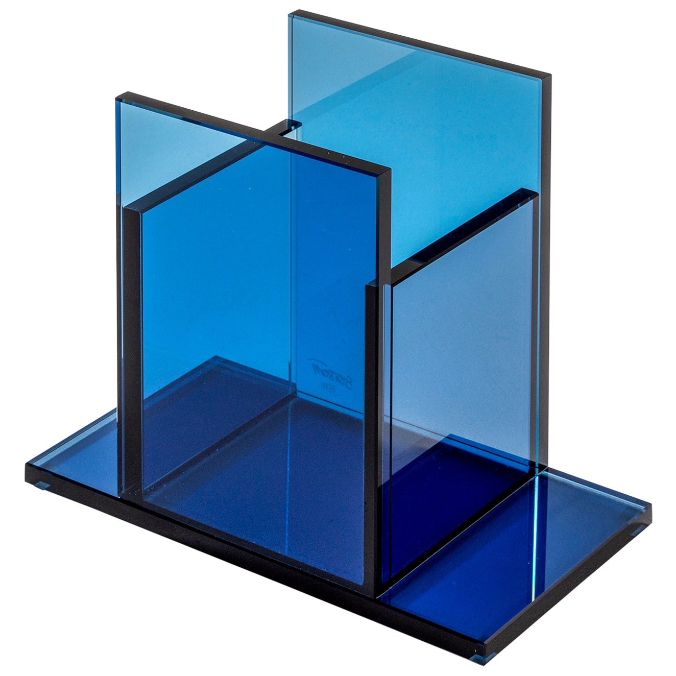20th Century Ettore Sottsass RSVP Centerpiece Mod. Indigo in Colored Glass For Sale