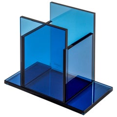 Centro de mesa del siglo XX Ettore Sottsass RSVP Mod. Índigo en vidrio coloreado