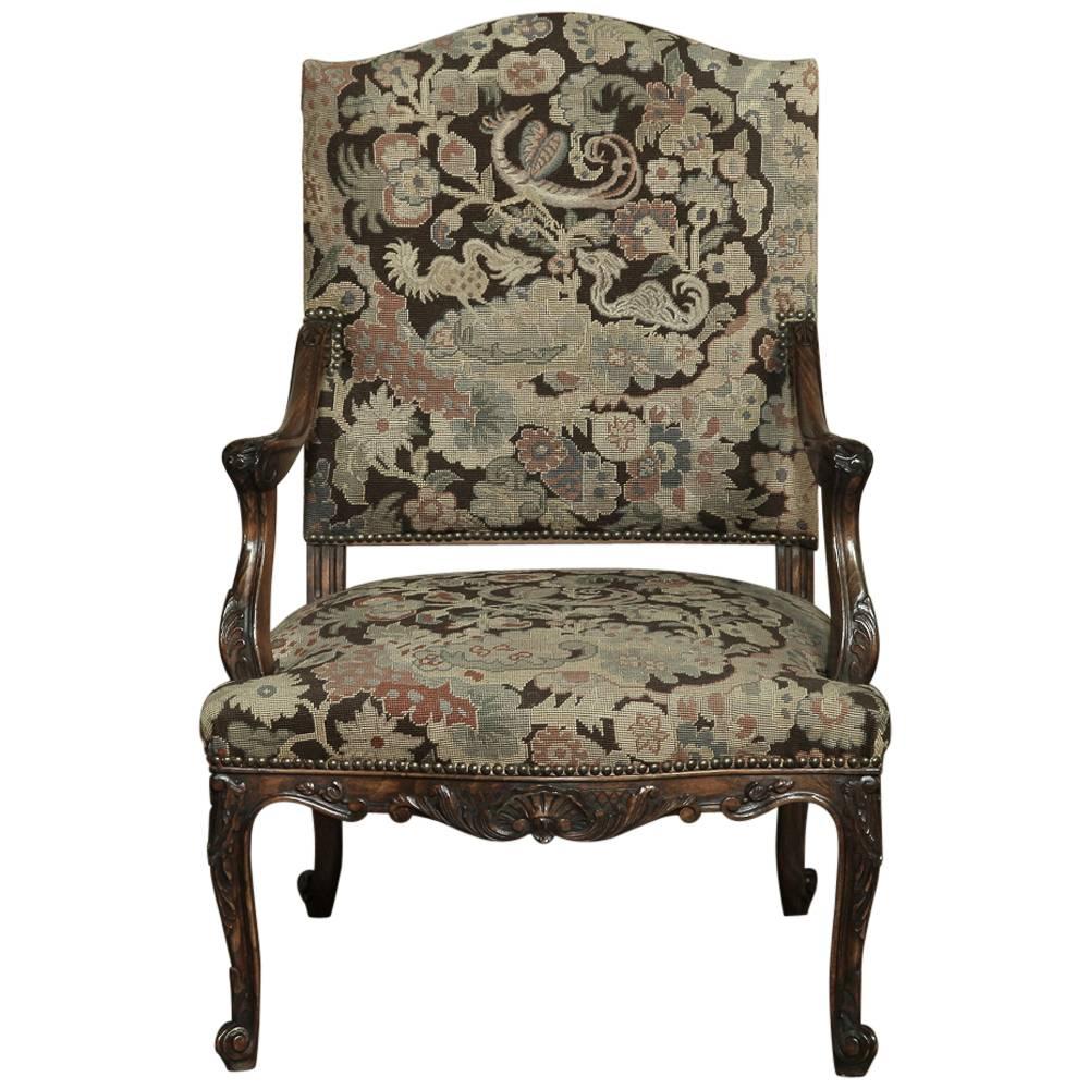 Antique Louis XV Armchair with Original Chinoiserie Needlepoint Tapestry