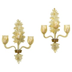 Used 20th Century Archimede Seguso Pair of Wall Sconces in Murano Glass 