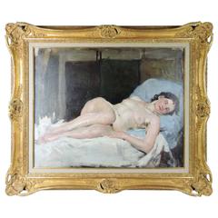 "Reclining Nude" Early 20th Century French Oil on Canvas, circa 1930s