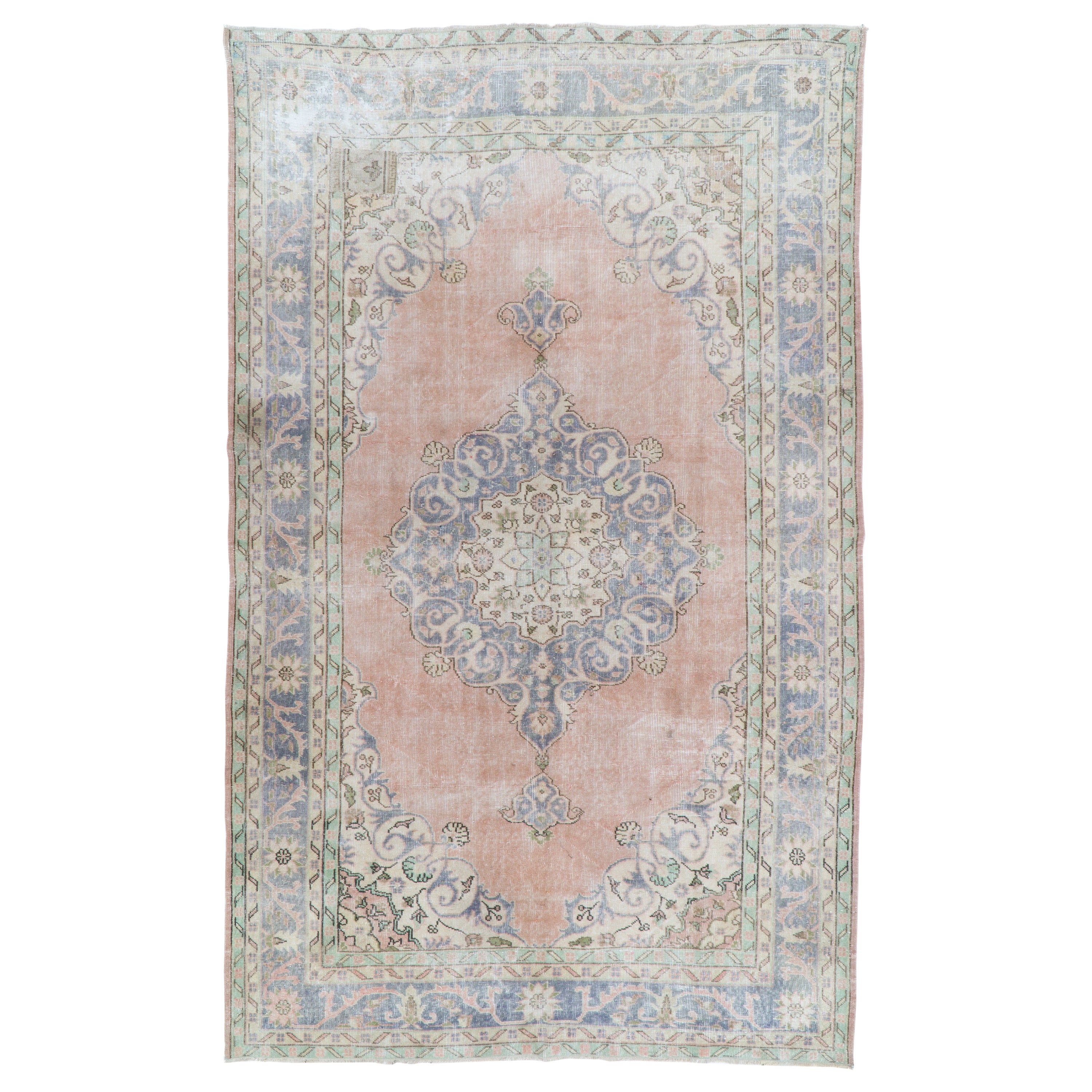 7x11.3 Ft Distressed Vintage Hand Knotted Anatolian Wool Area Rug, Ca 1950 For Sale