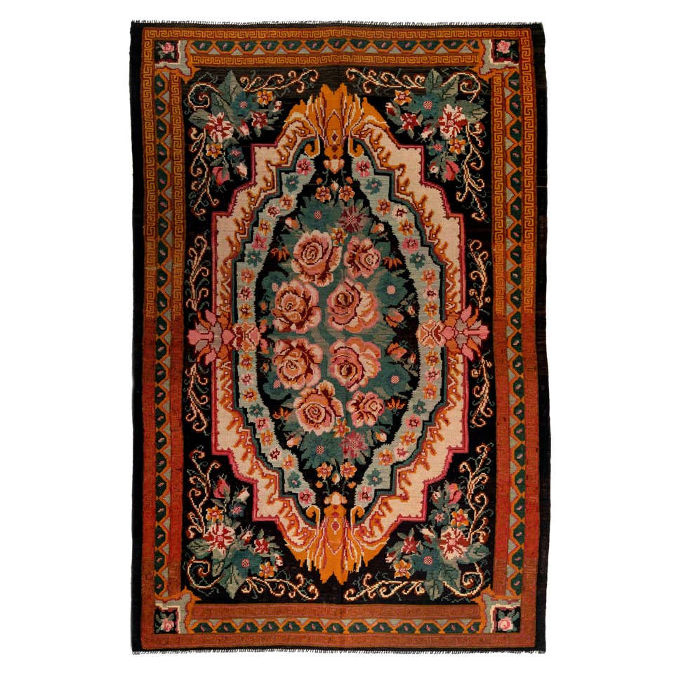 7x9.9 Ft Eastern European Bessarabian Kilim, Floral Vintage Handwoven ...