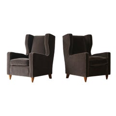 Pair of Armchairs attributed to Paolo Buffa, Pure Mohair, Italy, 1950s