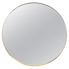 Used Industrial Round Mirror, Brass And Black 