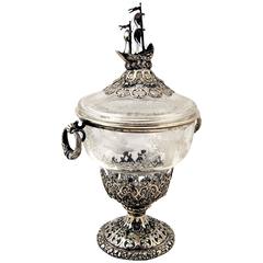 German Lidded Glass Goblet Silver Mountings Schleissner Hanau, circle 1880-90