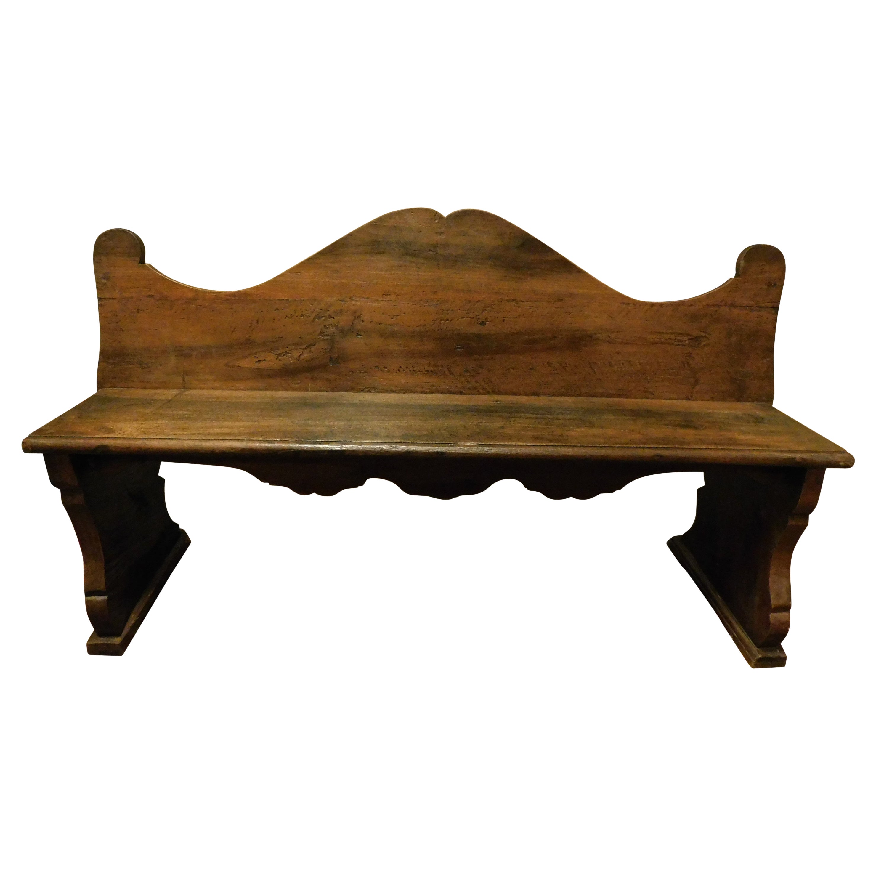 Vintage Bench in solid walnut wood, from Piedmont (Italy) For Sale