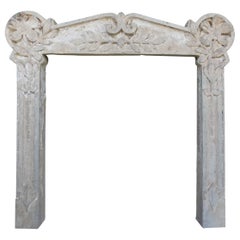 Vintage fireplace mantle in carved floreal Graniglia stone, Italy