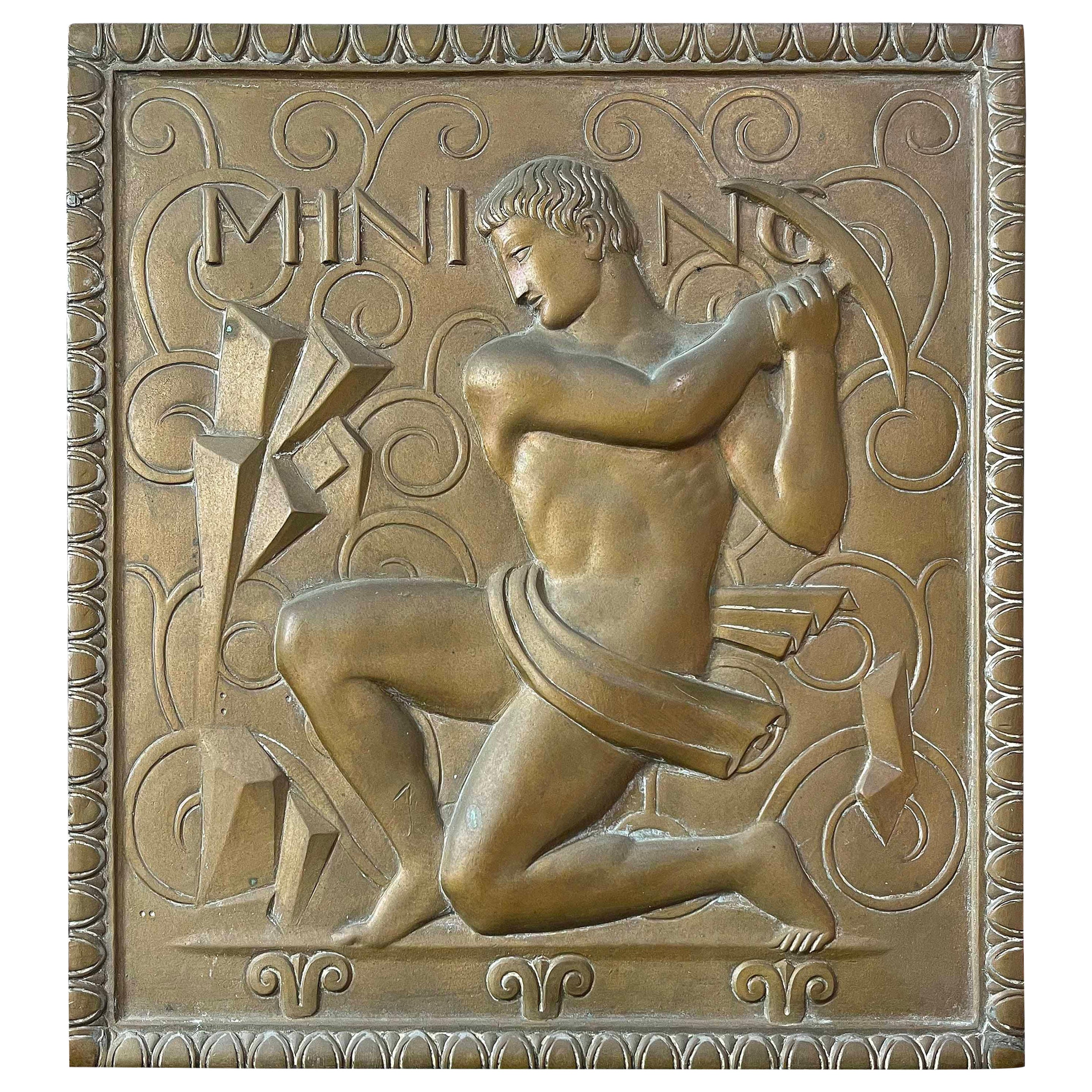 "Mining", Important, Rare Art Deco Bronze Panel, Fisher Bldg, Detroit by Maroti For Sale