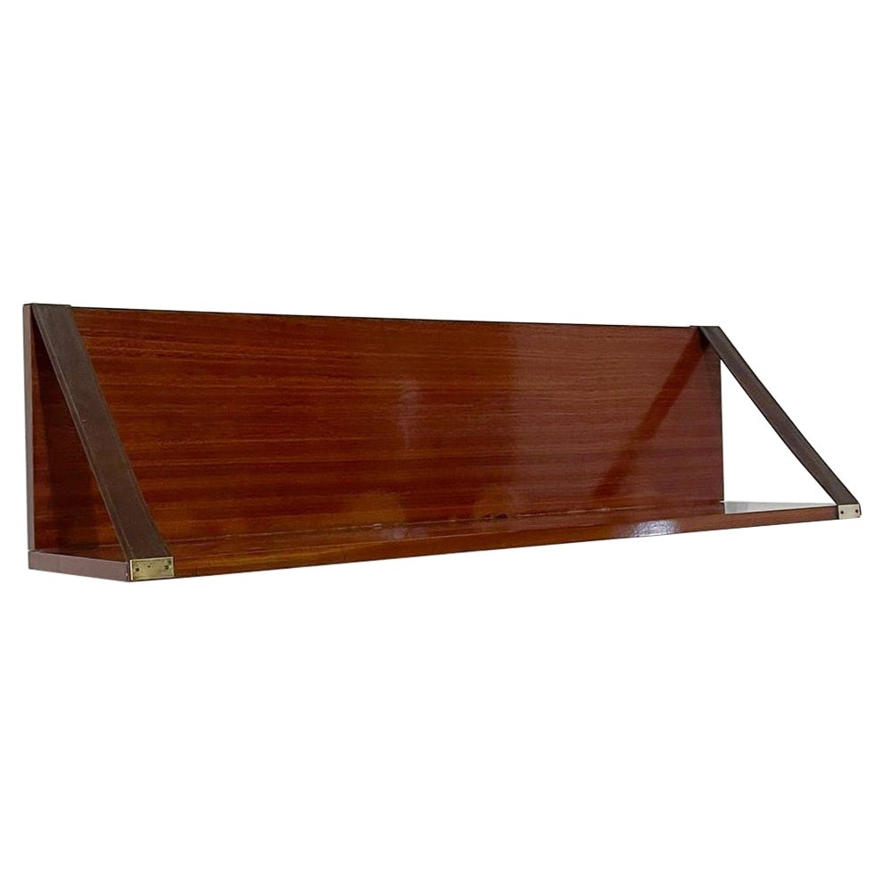 Mid-Century Wood, Leather and Brass Shelve, Italy, 1960s - 2 available For Sale