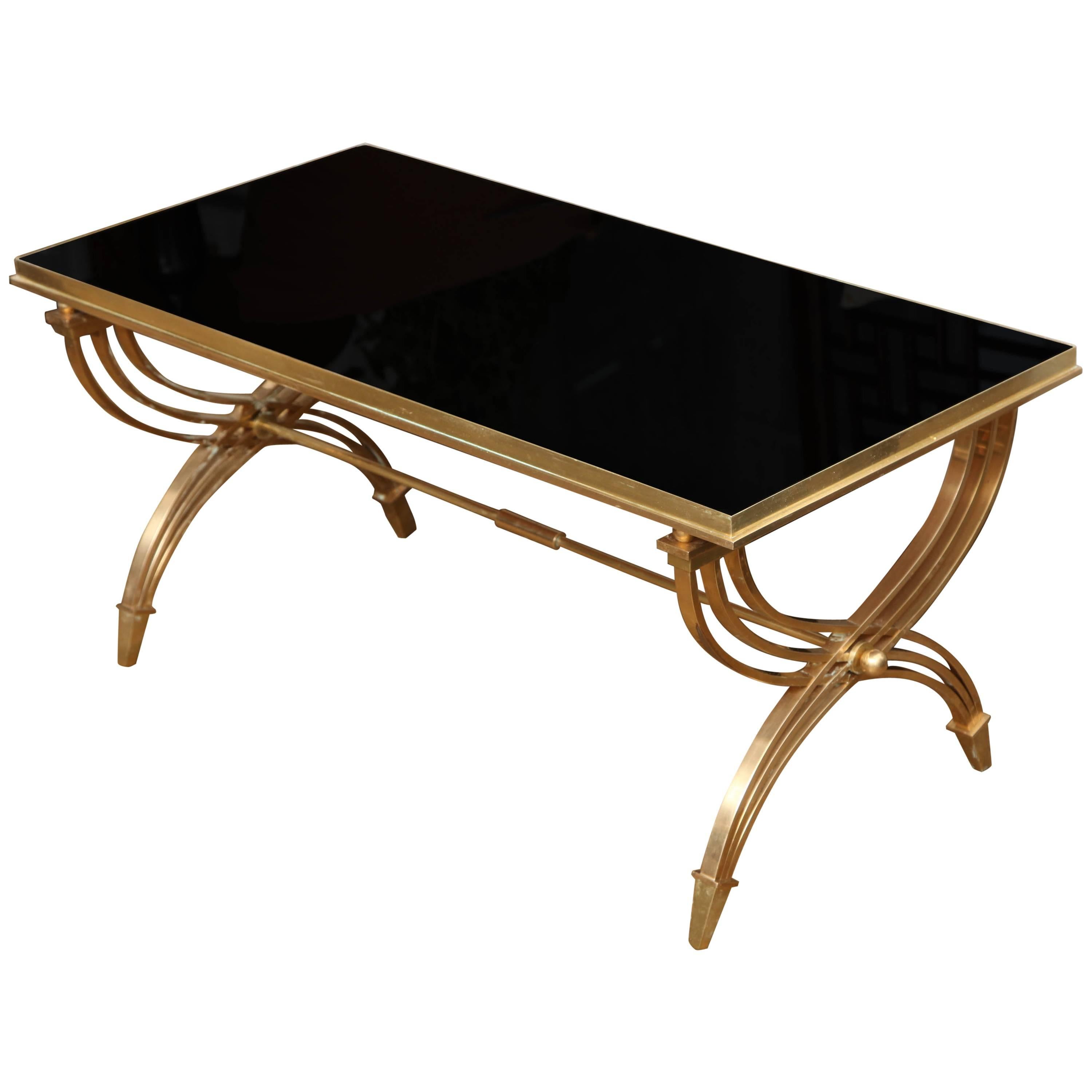 Brass and Black Glass Coffee Table
