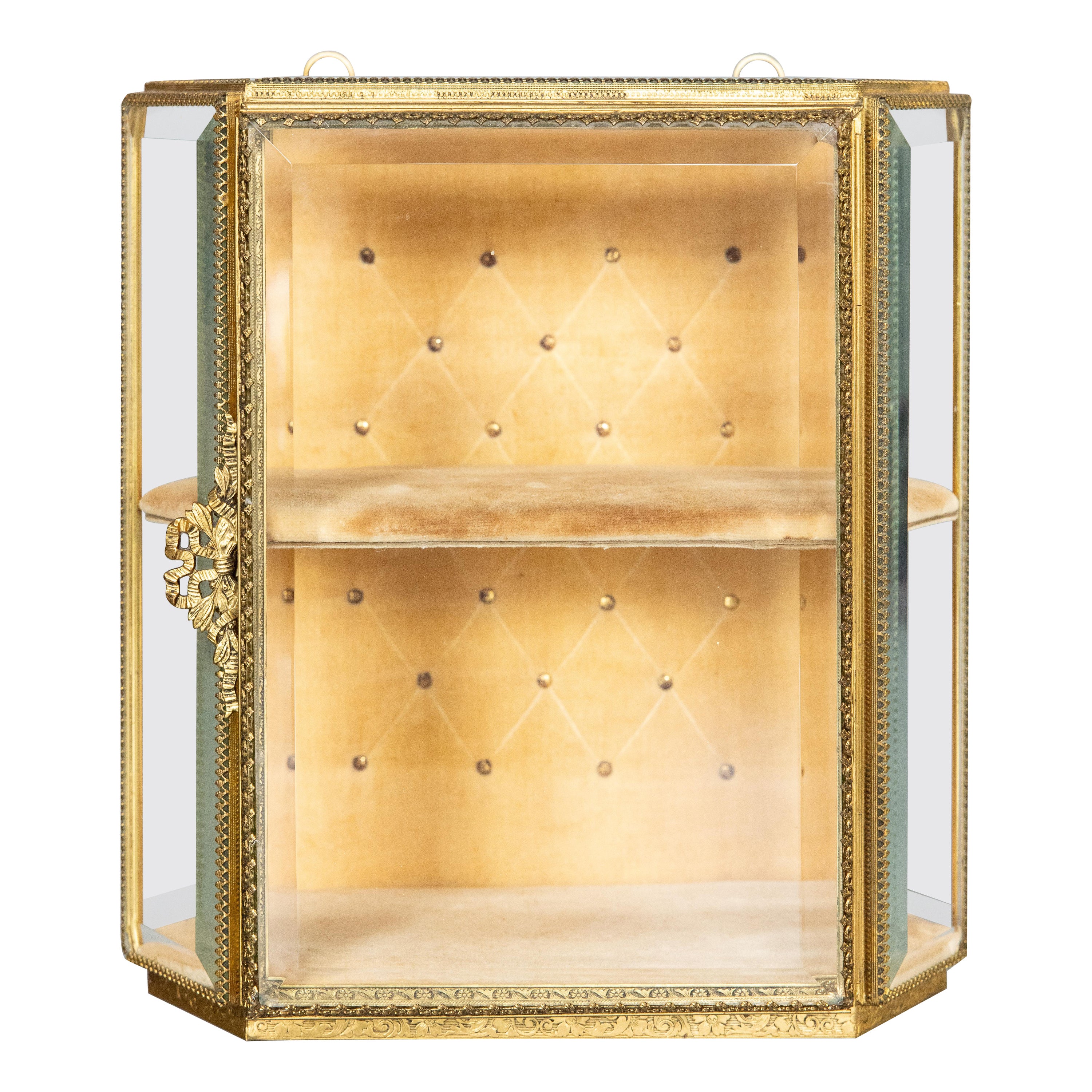 Large French Ormolu & Glass Hanging Wall Jewelry Casket Box, circa 1900