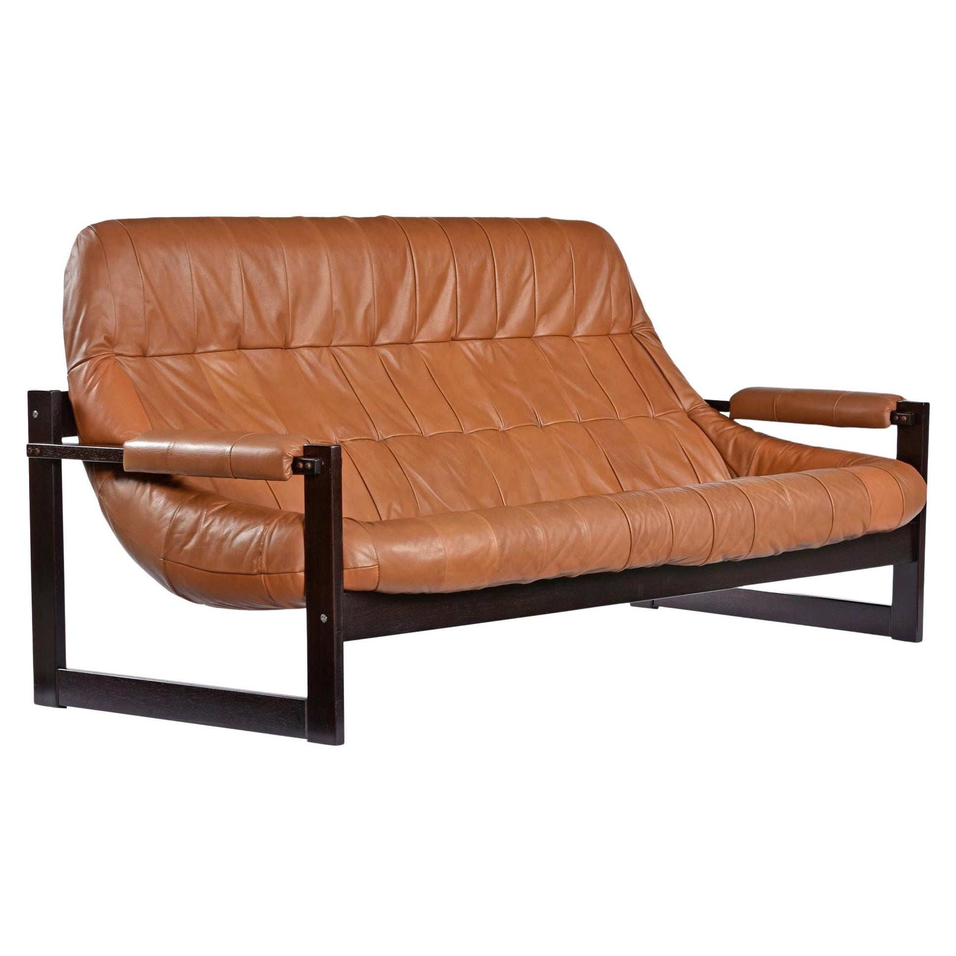 Rosewood & Butterscotch Leather MP-163 "Earth" 3-Seater Sofa by Percival Lafer