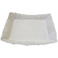 Large Rectangular Handcrafted White Ceramic Tray, Italy, Contemporary