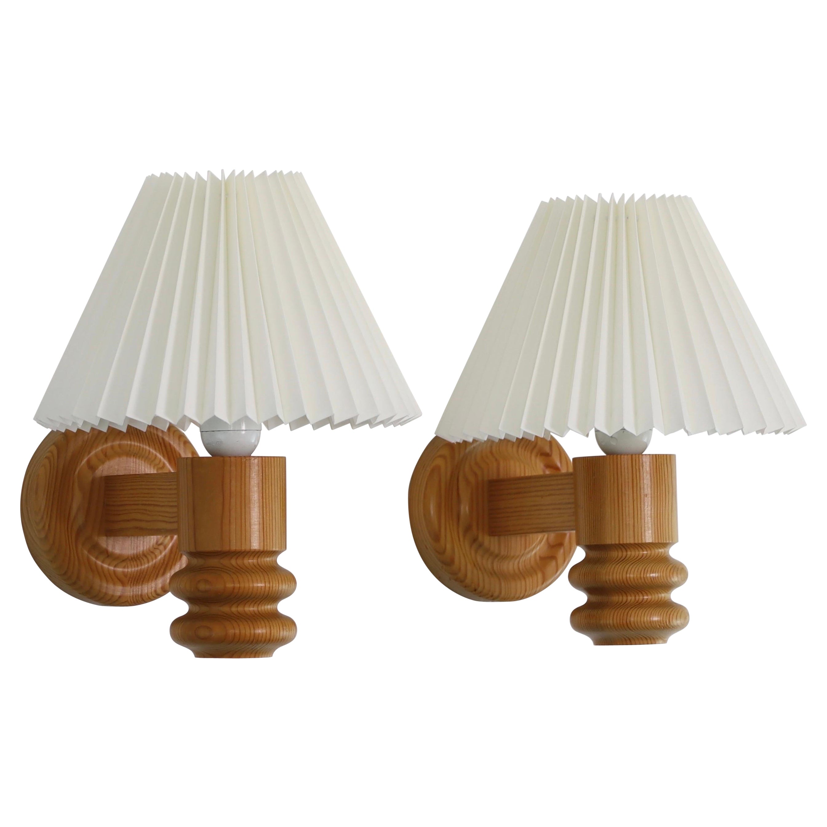 Set of Swedish Pine Wood Wall Lamps by Solbackens Svarveri, Sweden, 1970s For Sale