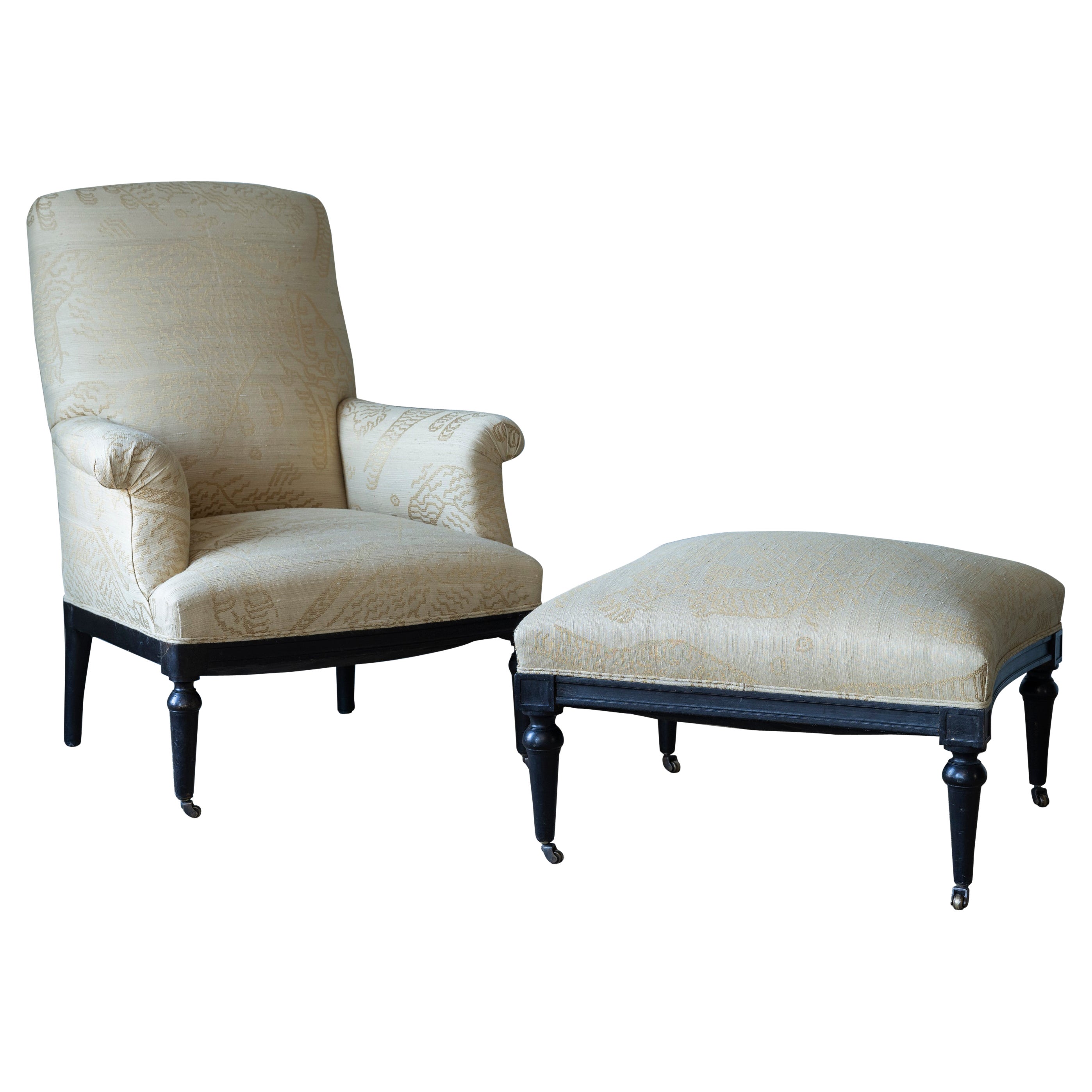 Beige English Chair and Ottoman