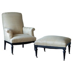 Beige English Chair and Ottoman