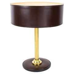 Retro Jacques Adnet Brown Hand-Stitched Leather-Clad Table Lamp