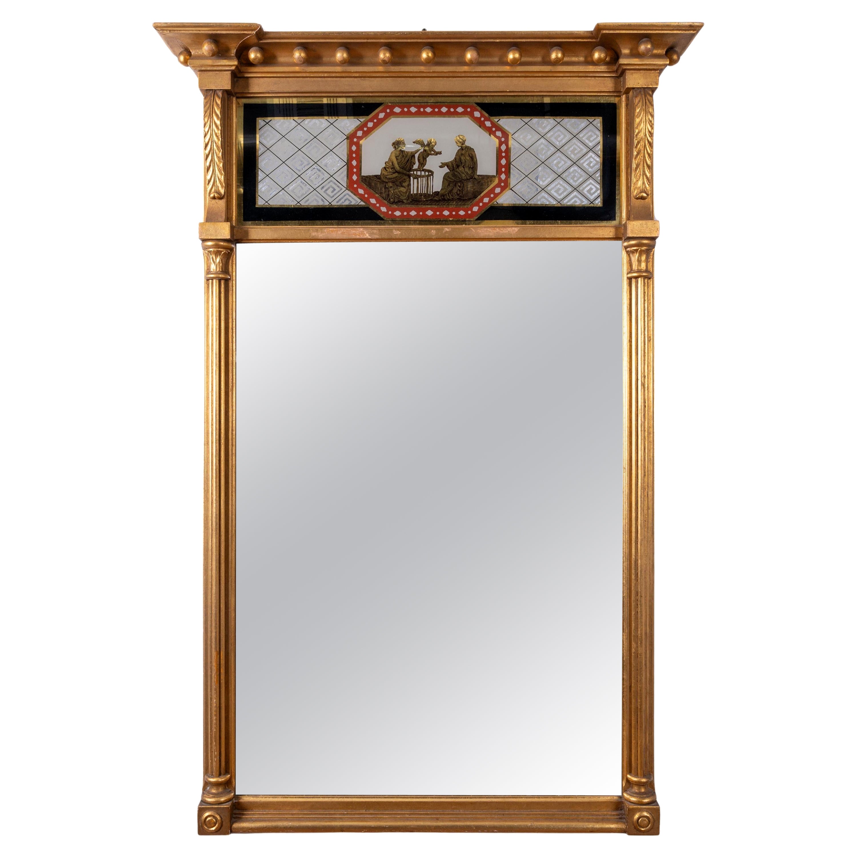 Federal Style Gilt Eglomise Mirror For Sale
