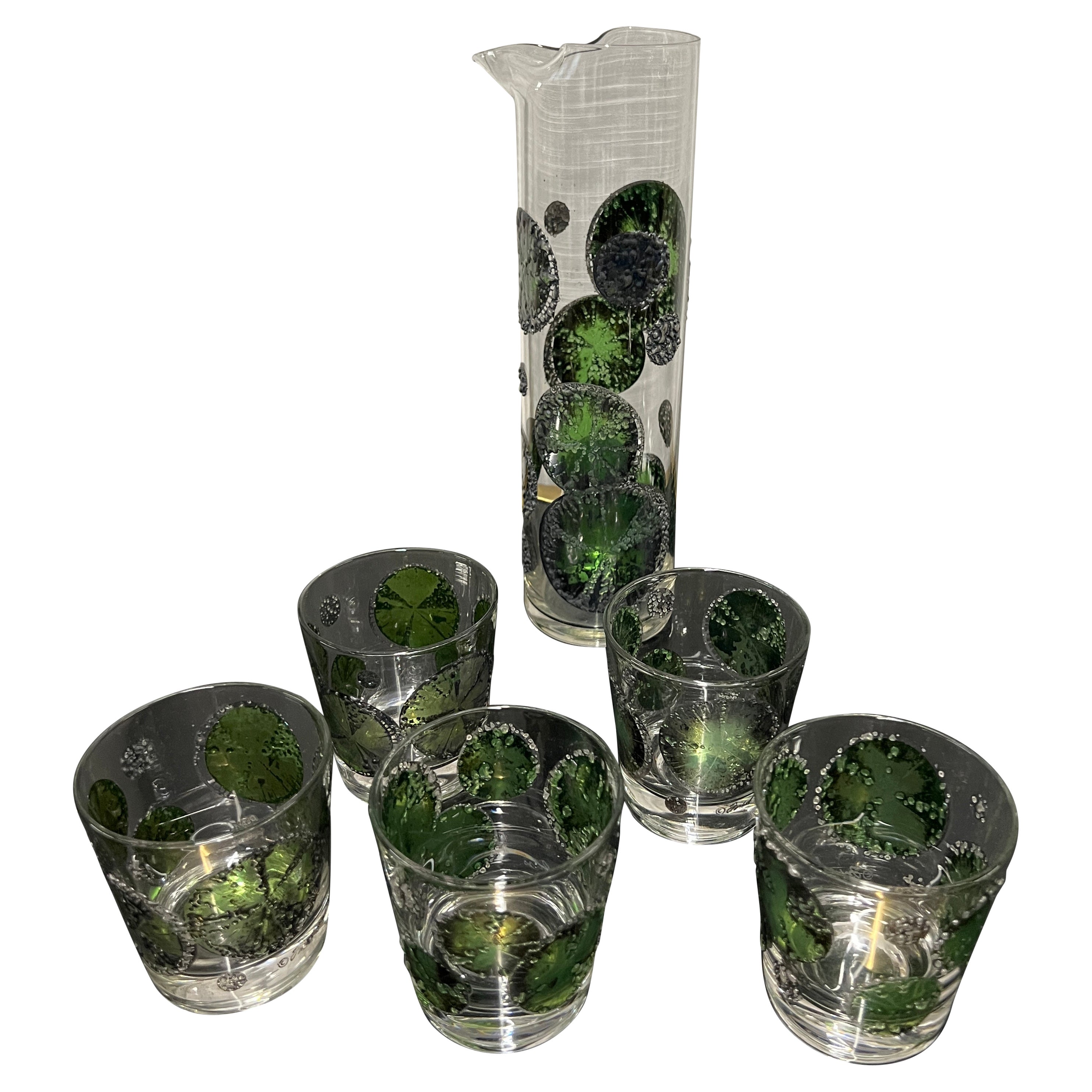 Fred Press Lime Slices Cocktail Pitcher and Rocks Glasses  For Sale