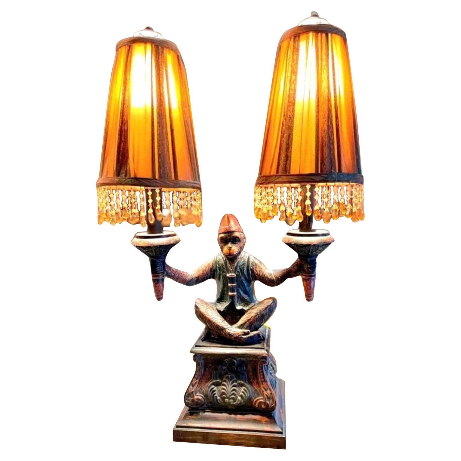 Vintage Late 20th Century Maitland Smith Bellhop Monkey Dual Lamp For Sale