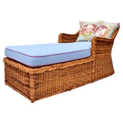 Retro 1960's Michael Taylor Braided Wicker Rattan Chaise Lounge Daybed