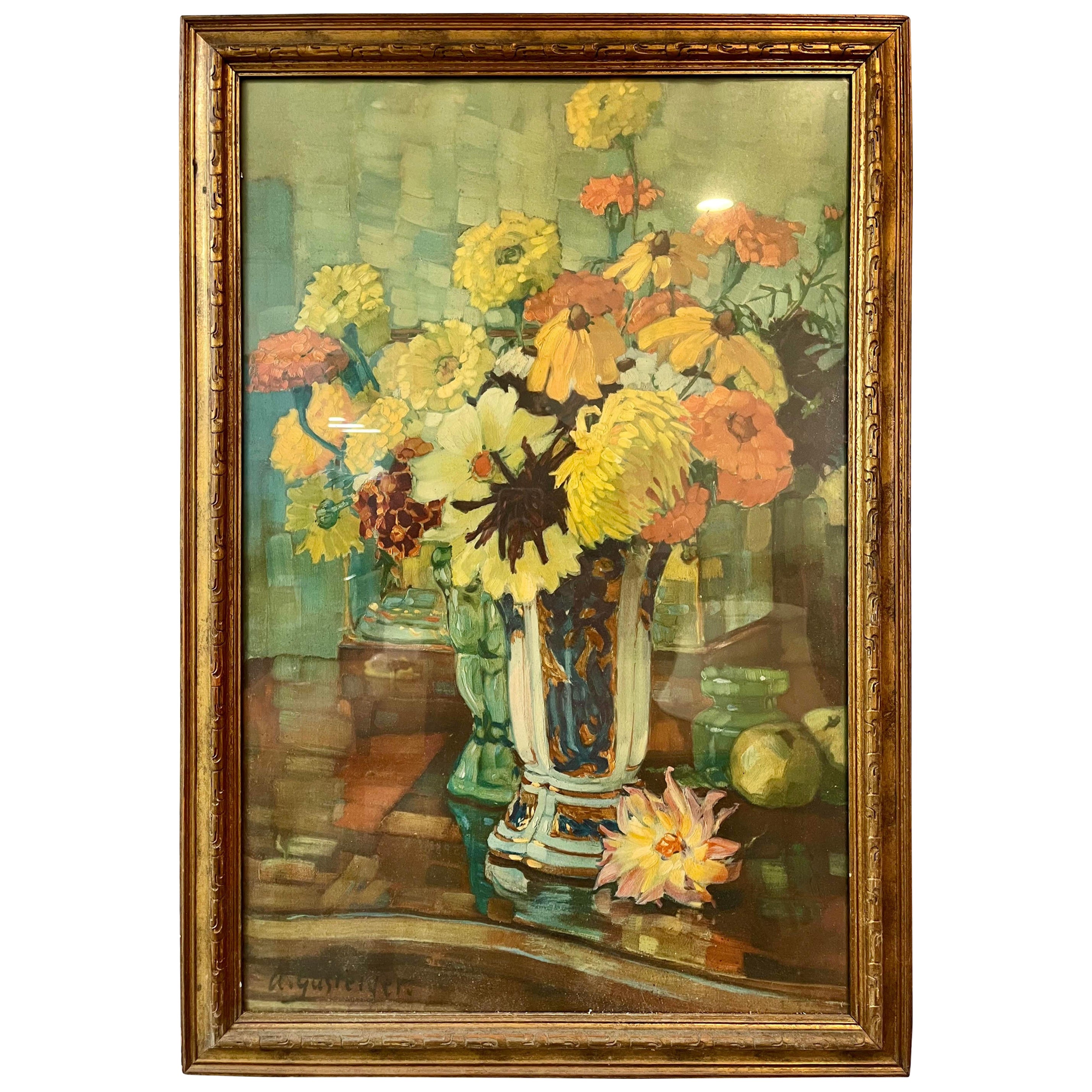 Vintage A. Gasteiger Still Life Floral Painting en vente