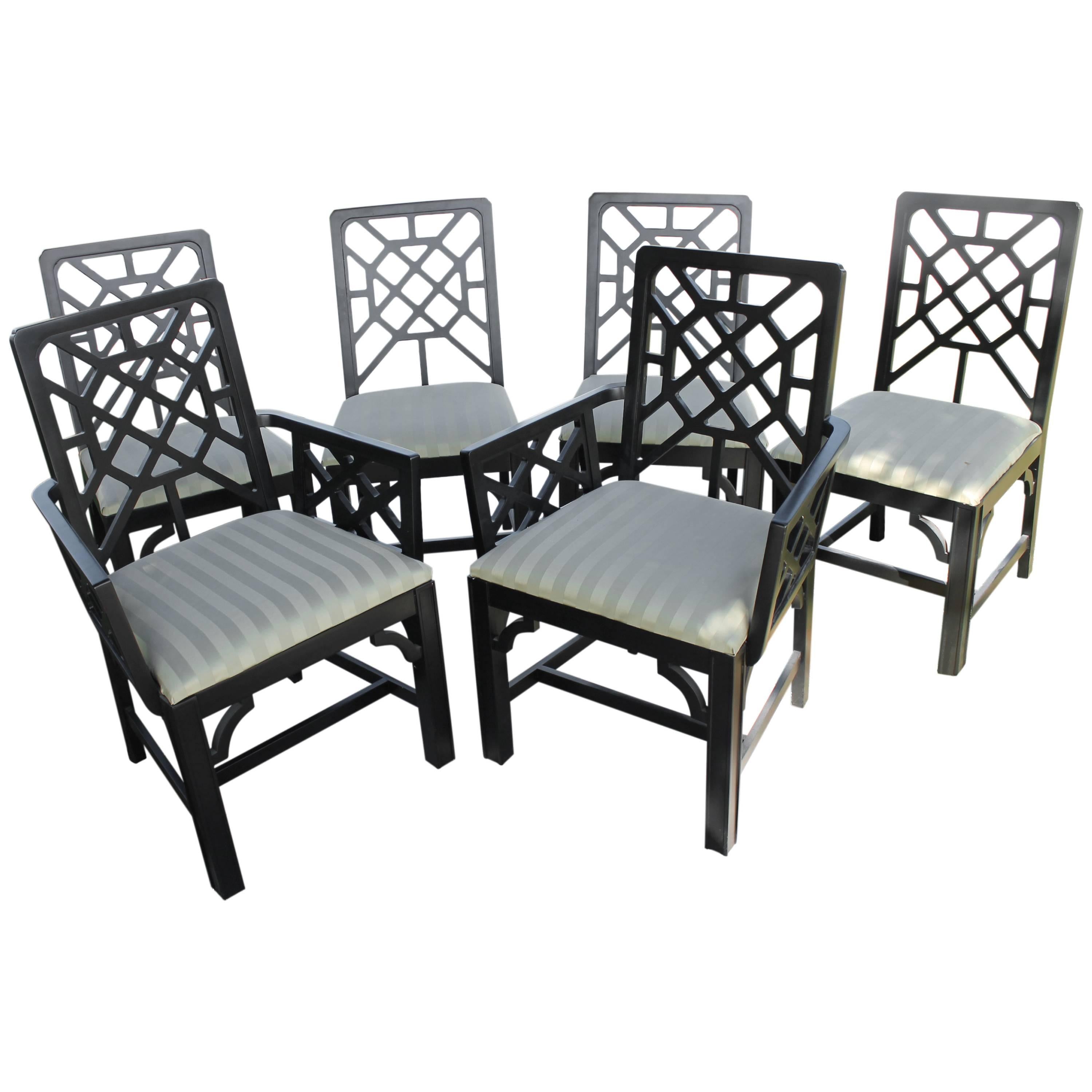 Set of Six Fretwork Chinese Chippendale Dining Chairs