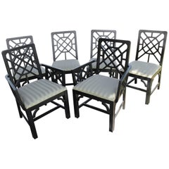 Vintage Set of Six Fretwork Chinese Chippendale Dining Chairs