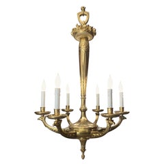 Antique Large French Art Deco Bronze Chandelier attributed to Sue et Mare 