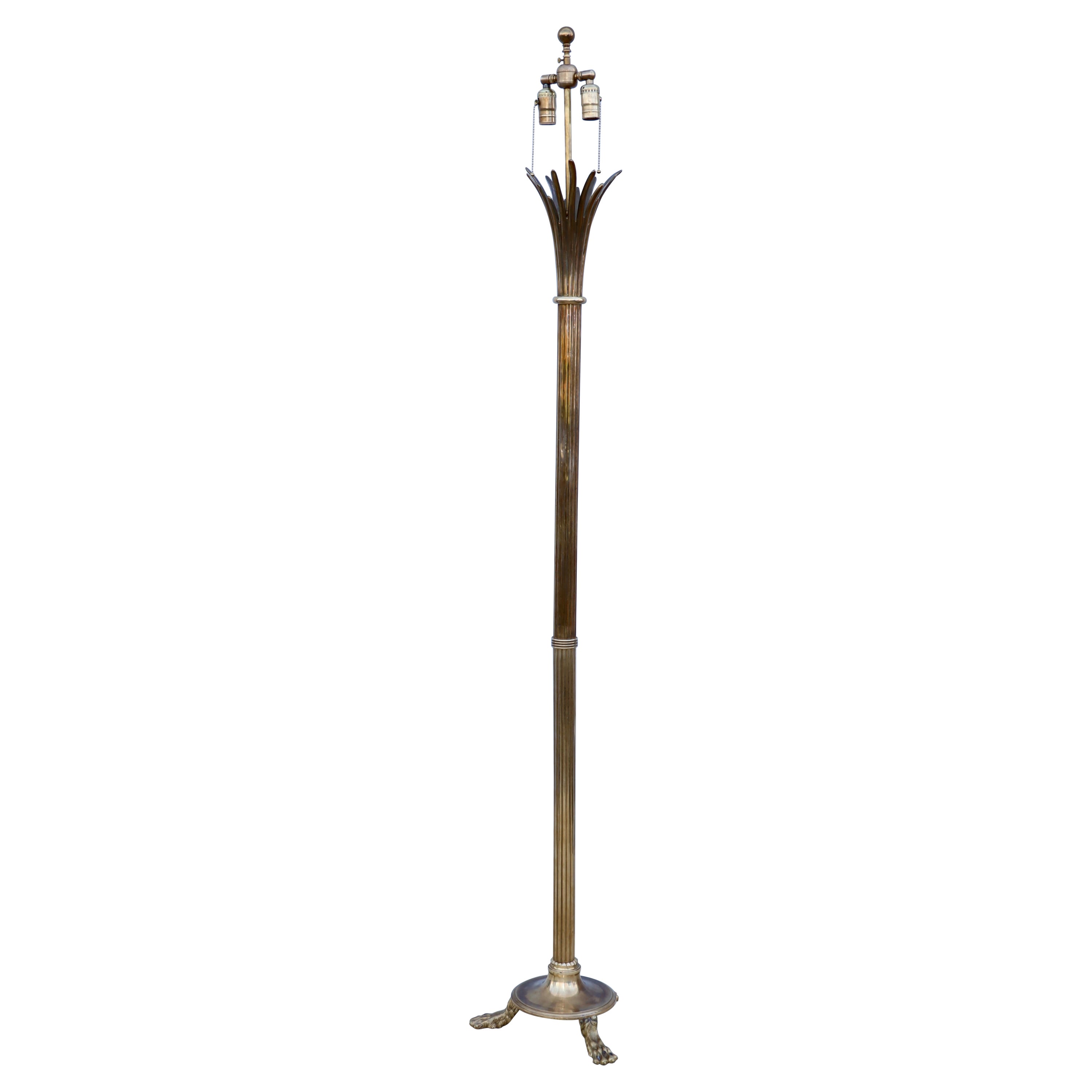 1960's French Brass Tripod Floor Lamp For Sale