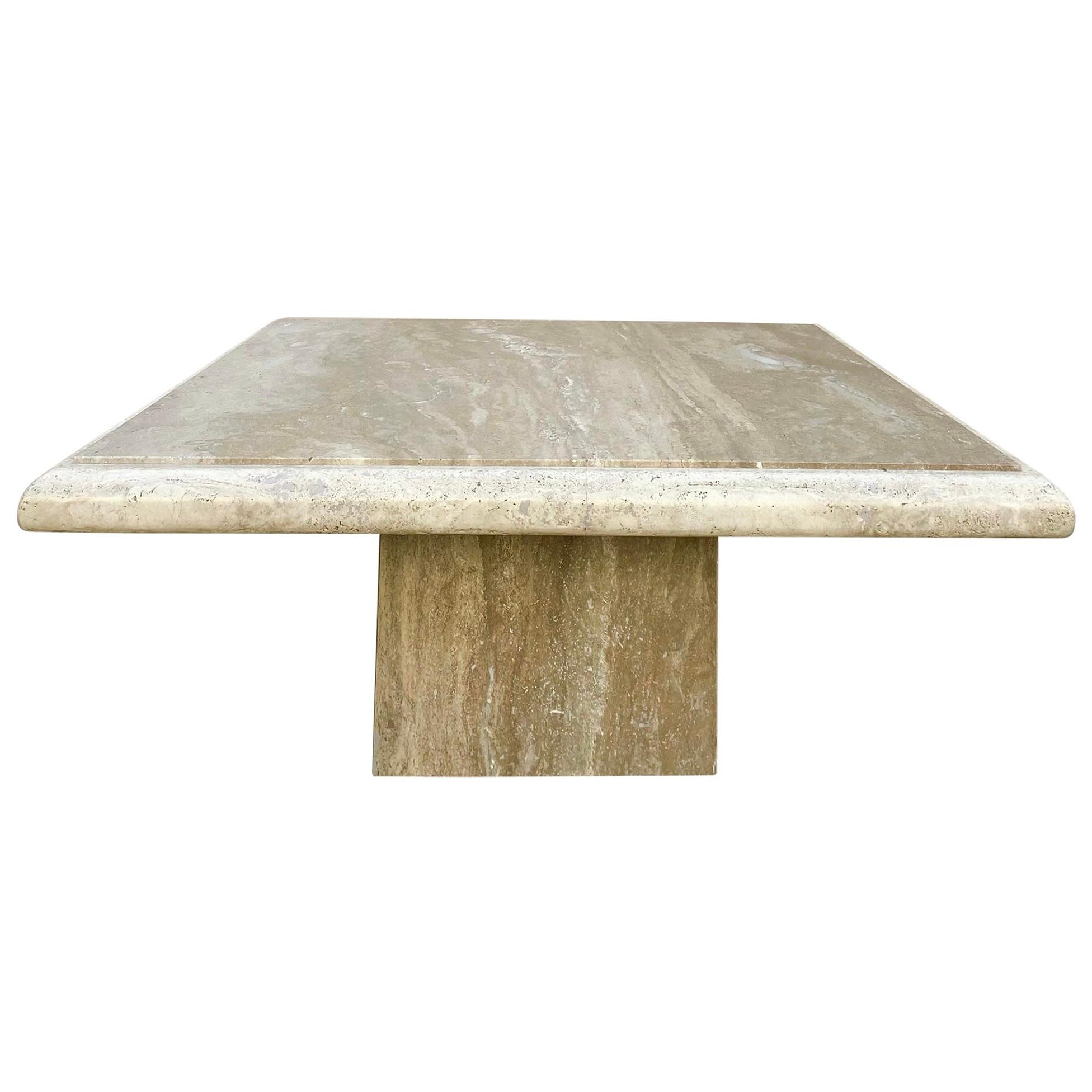Travertine Minimalist 80s Square Cocktail Table  For Sale
