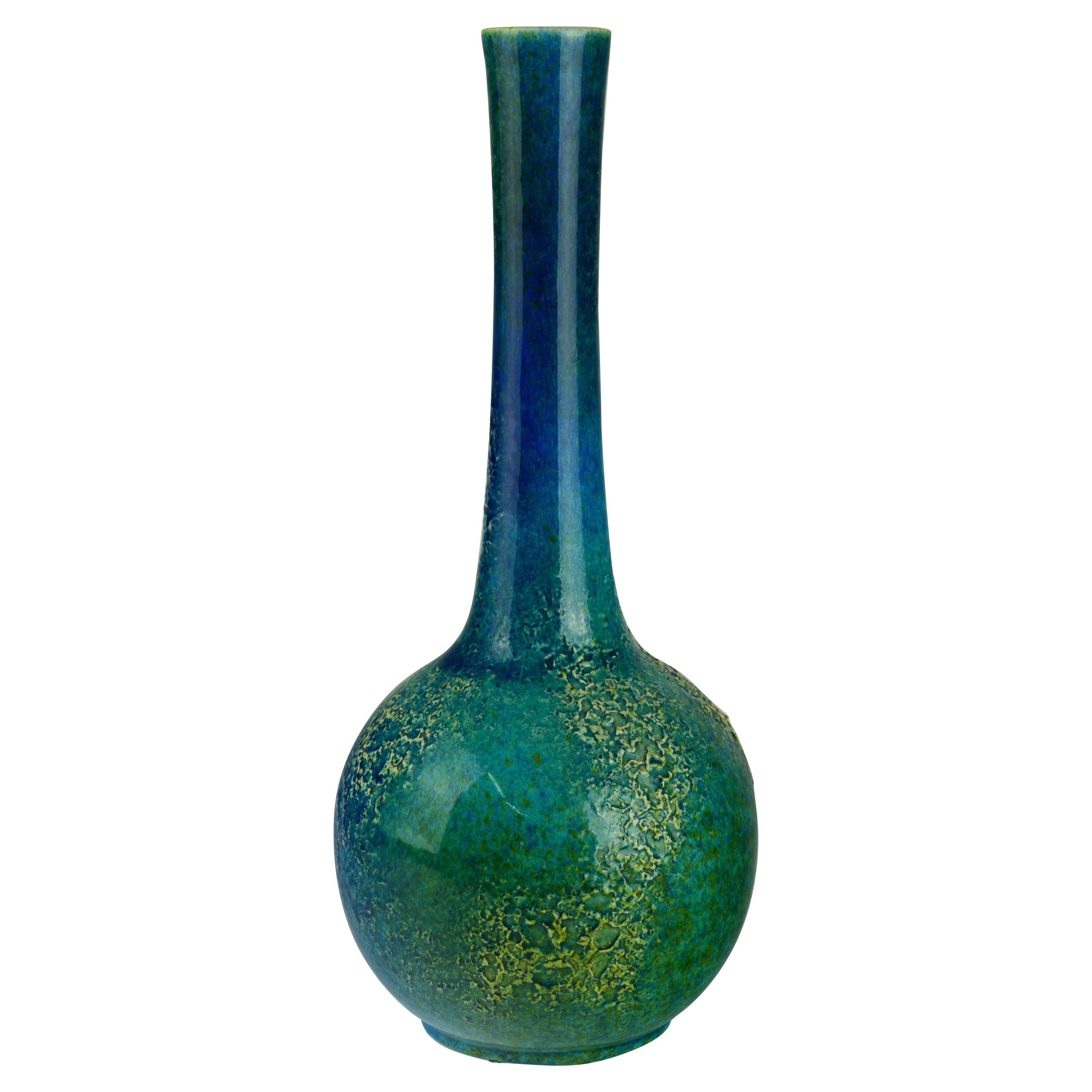 Royal Haeger Vase Crackle Teal and Lava Glaze Mid Century Modern For Sale