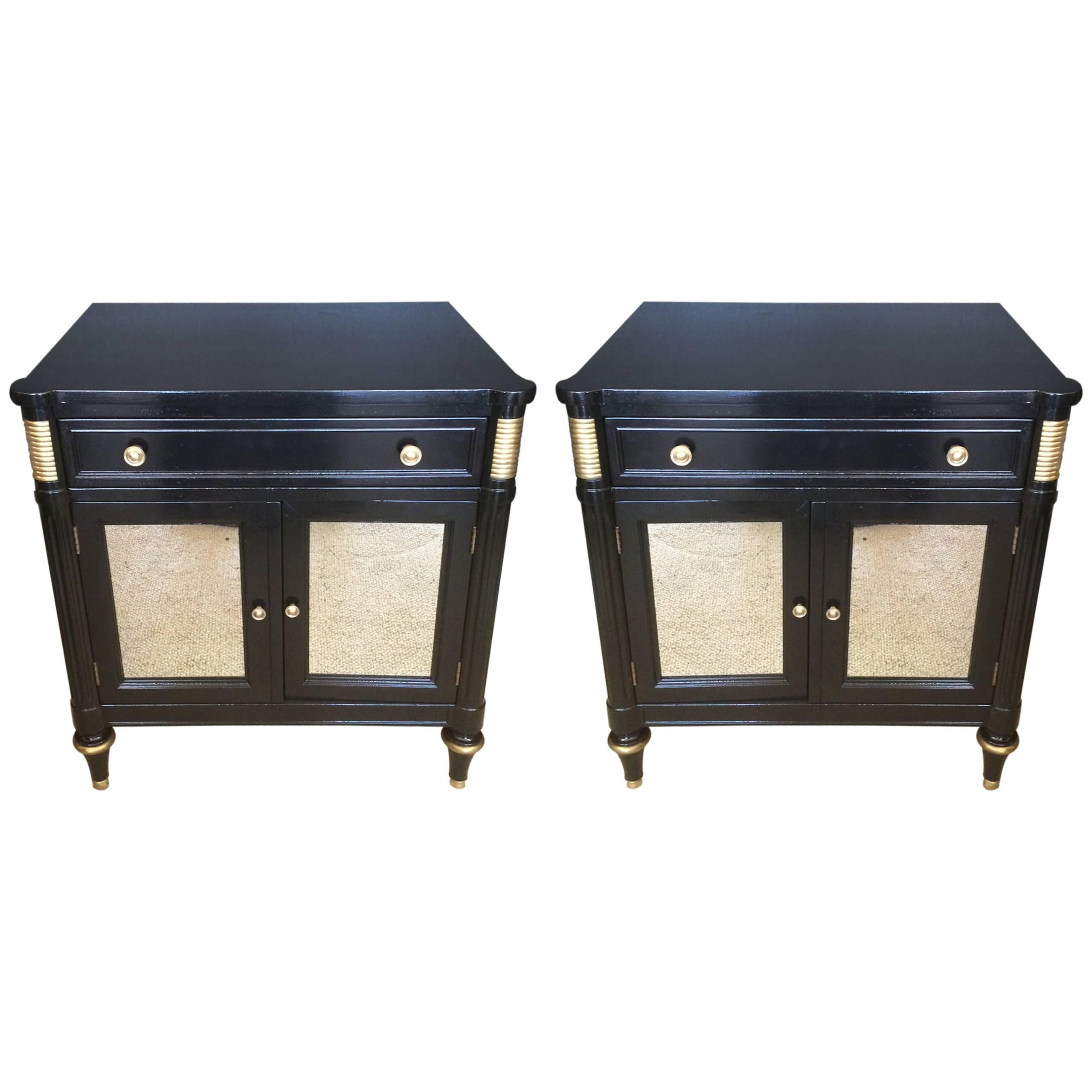 Pair of Ebonized Nightstands or Side Cabinets