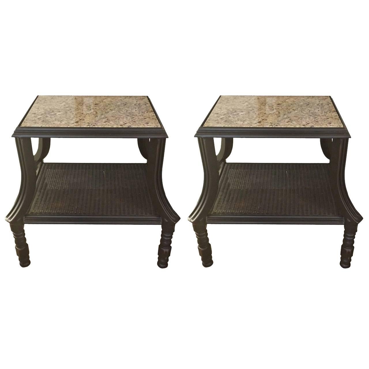 Pair of Lloyd Flanders Black and Granite End Tables at 1stDibs