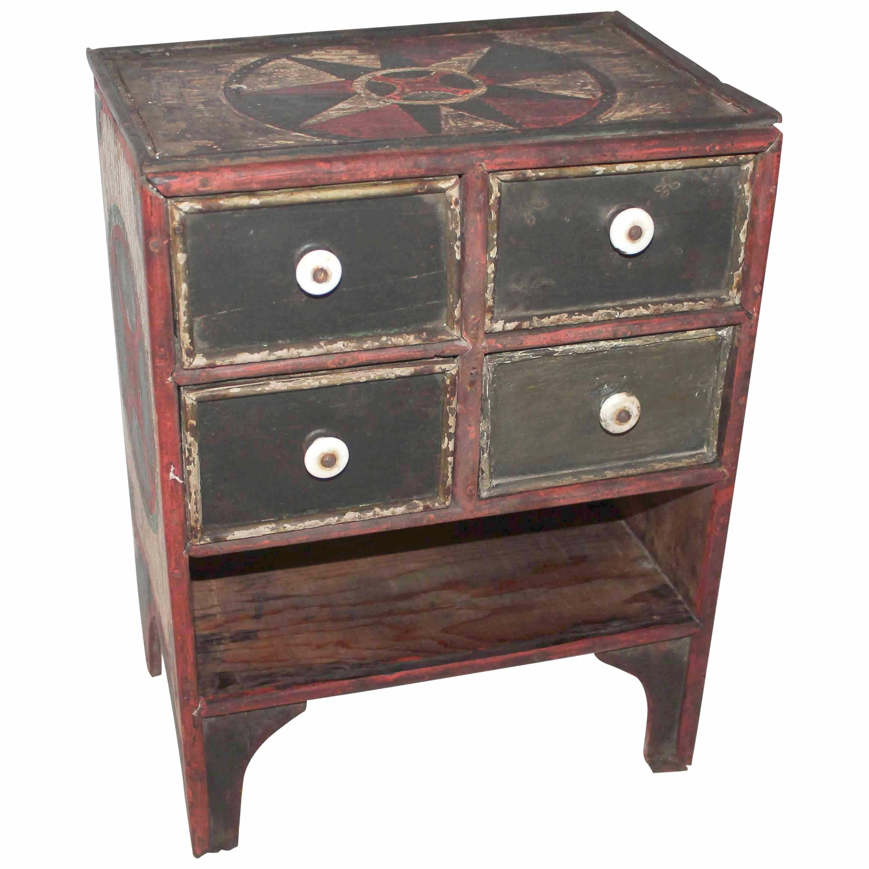 19th Century Original Paint Decorated Tabletop Apothecary Cabinet