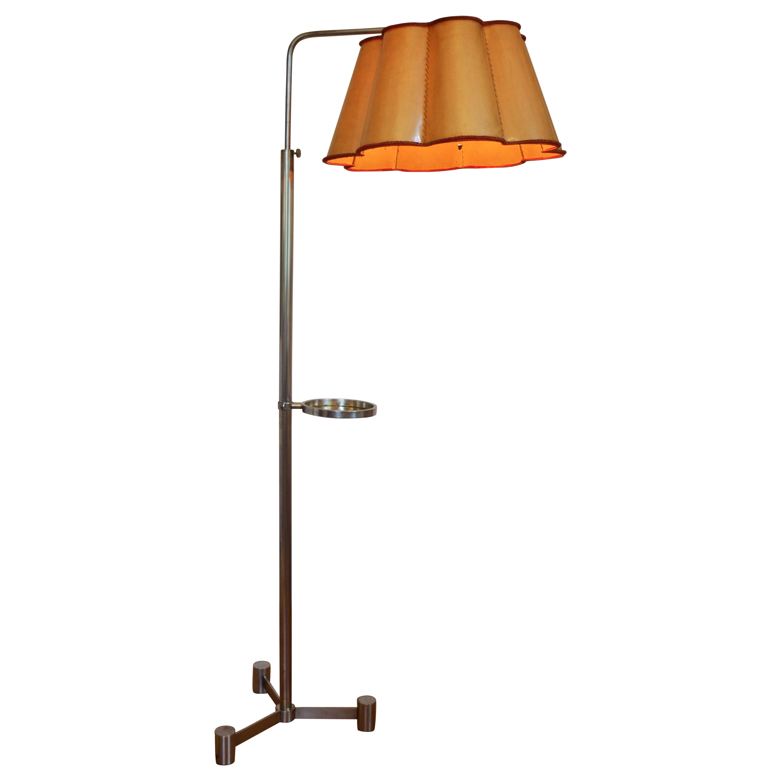 Art Deco Nickel Floor Lamp, Adjustable Height, 1930s For Sale