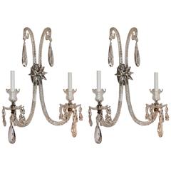 Palatial Antique Large Pair Of Elegant Cut Crystal & Bronze Two-Arm Star Sconces 2