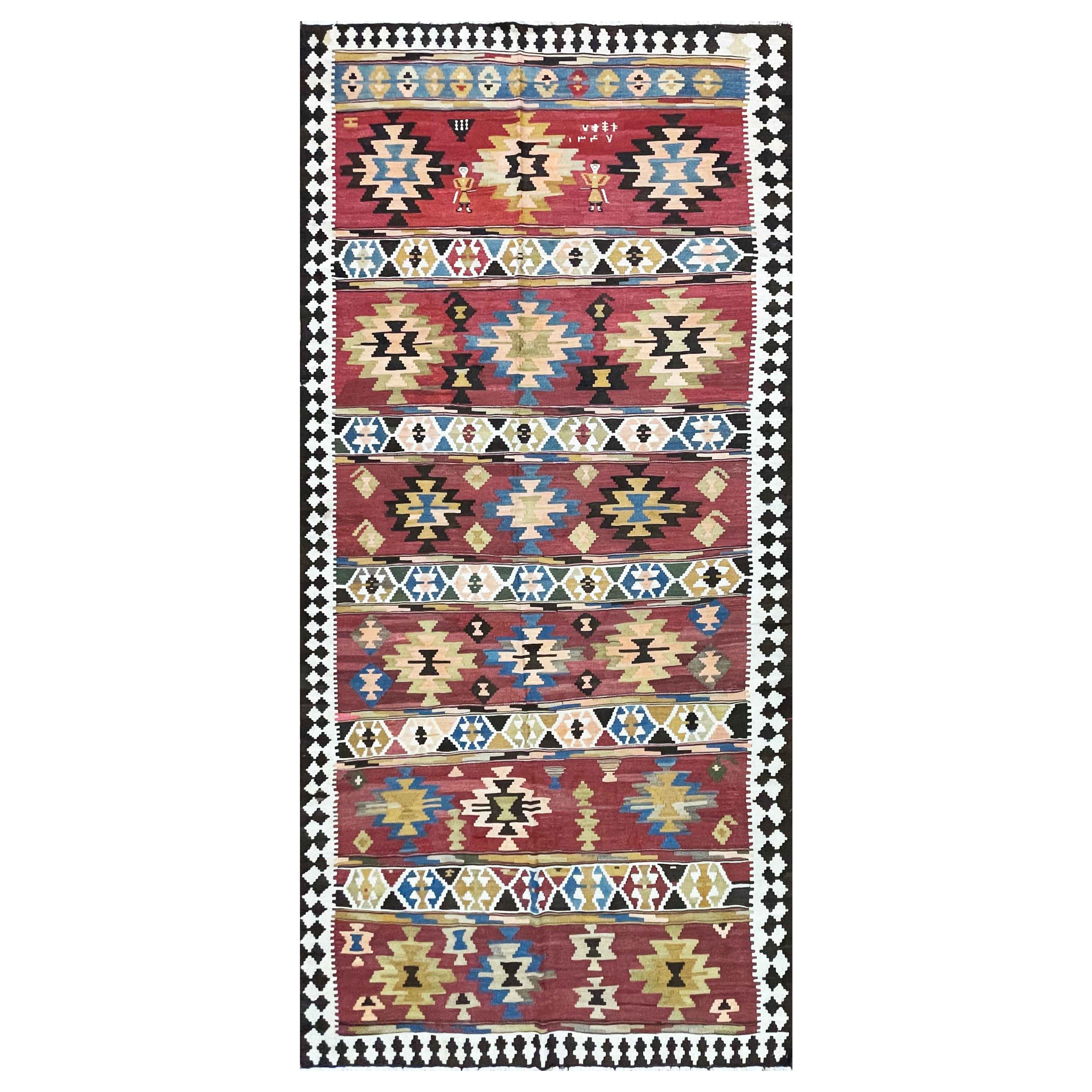 Antique Azerbaijan Kilim/ rug unusual, 20th century For Sale