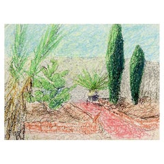 Vintage Contemporary Desert Green Garden Landscape Drawing