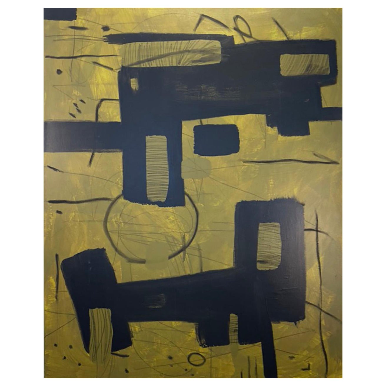 Separated By A Line by Murray Duncan, mix media on board, abstract, geometric For Sale