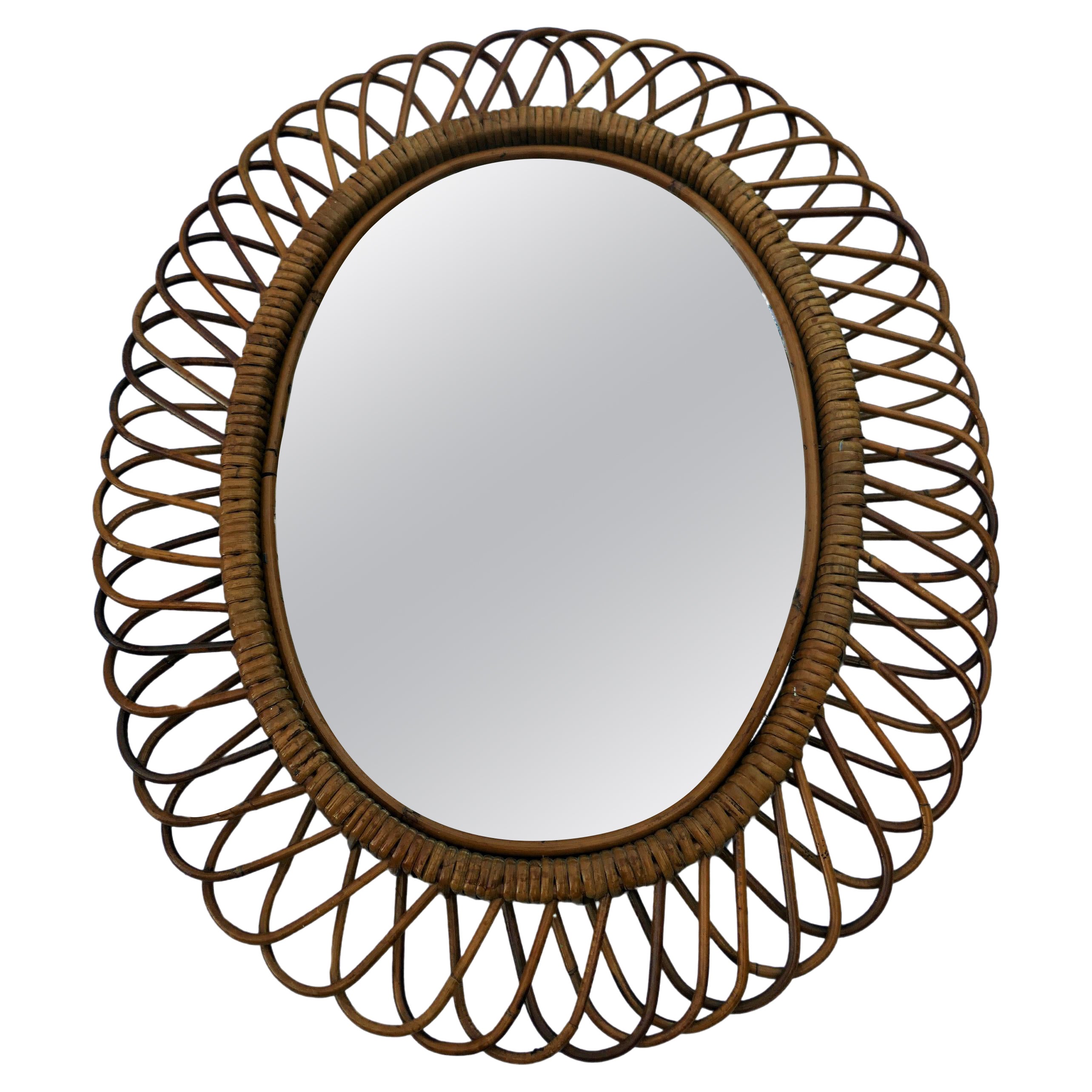 French or Italian rattan mirror For Sale