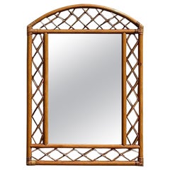 Used Coastal Arched Rattan Trellis Wall Mirror