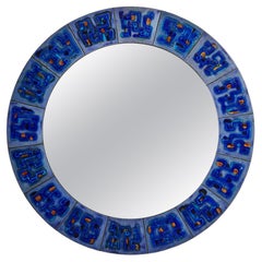 4/5 Miroir en émail bleu peint à la main par Bodil Eje, Danemark années 1960