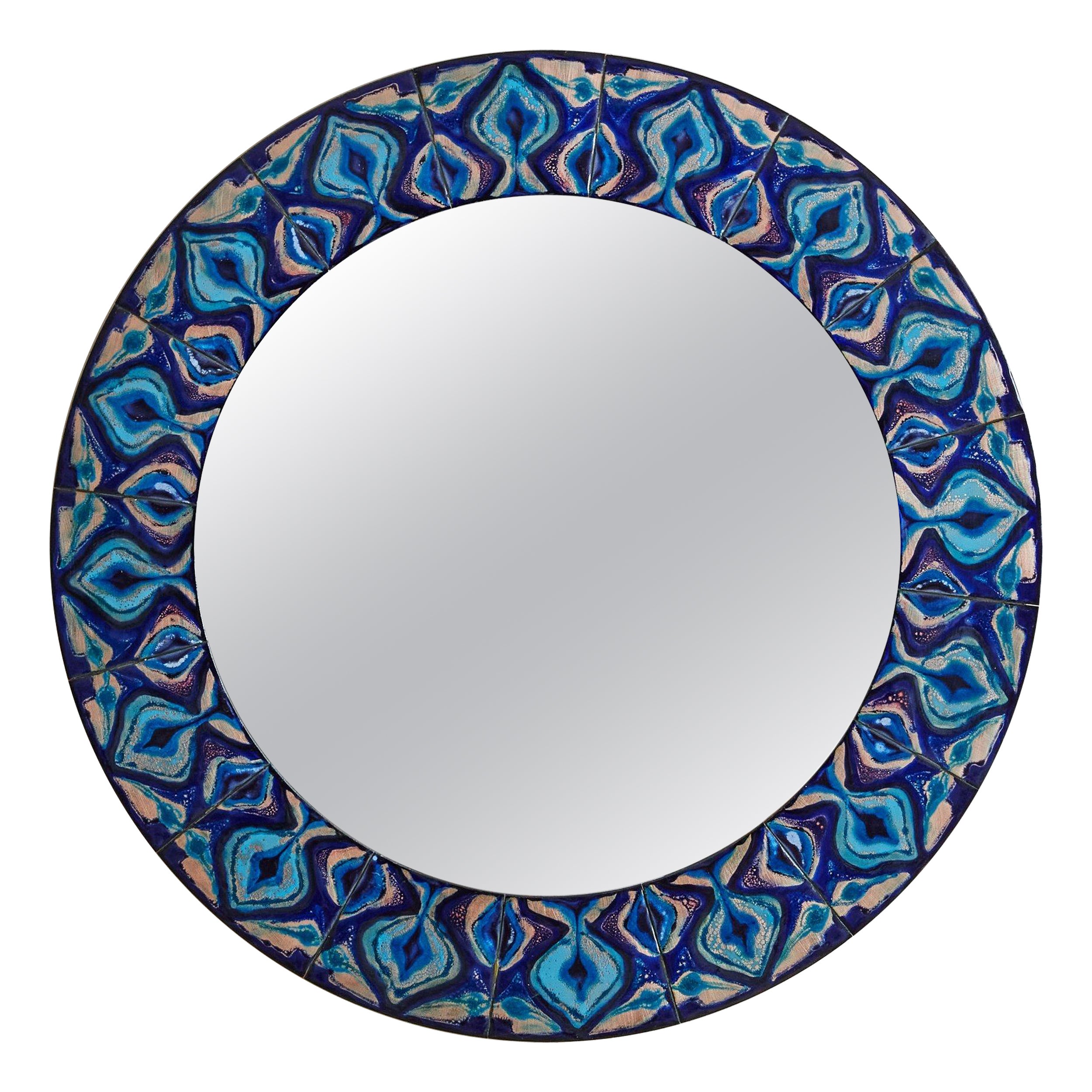 5/5 Blue Hand-Painted Enamel Mirror by Bodil Eje, Denmark 1960s For Sale